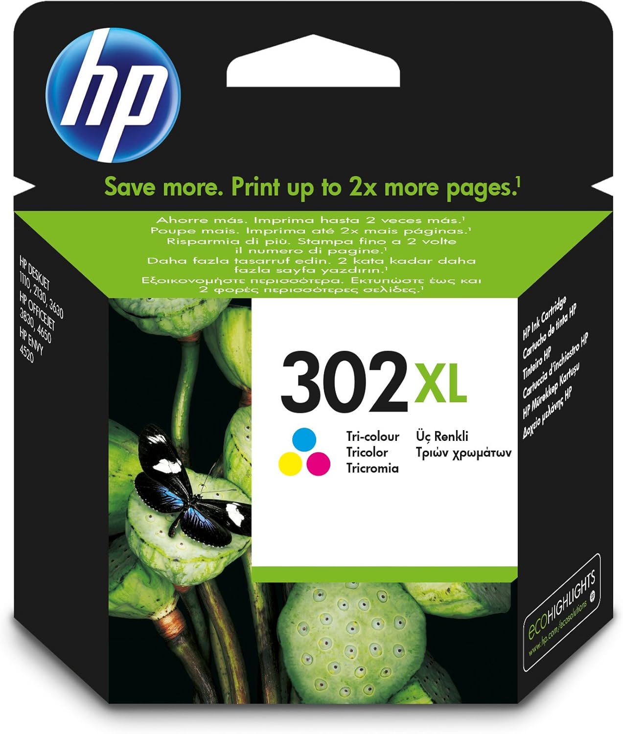 HP 302XL (F6U67AE) Original High Yield Ink Cartridge for HP DeskJet 1110, 213x, 363x, HP Envy 452x, HP OfficeJet 383x, 465x, 52x, Cyan/Magenta/Yellow