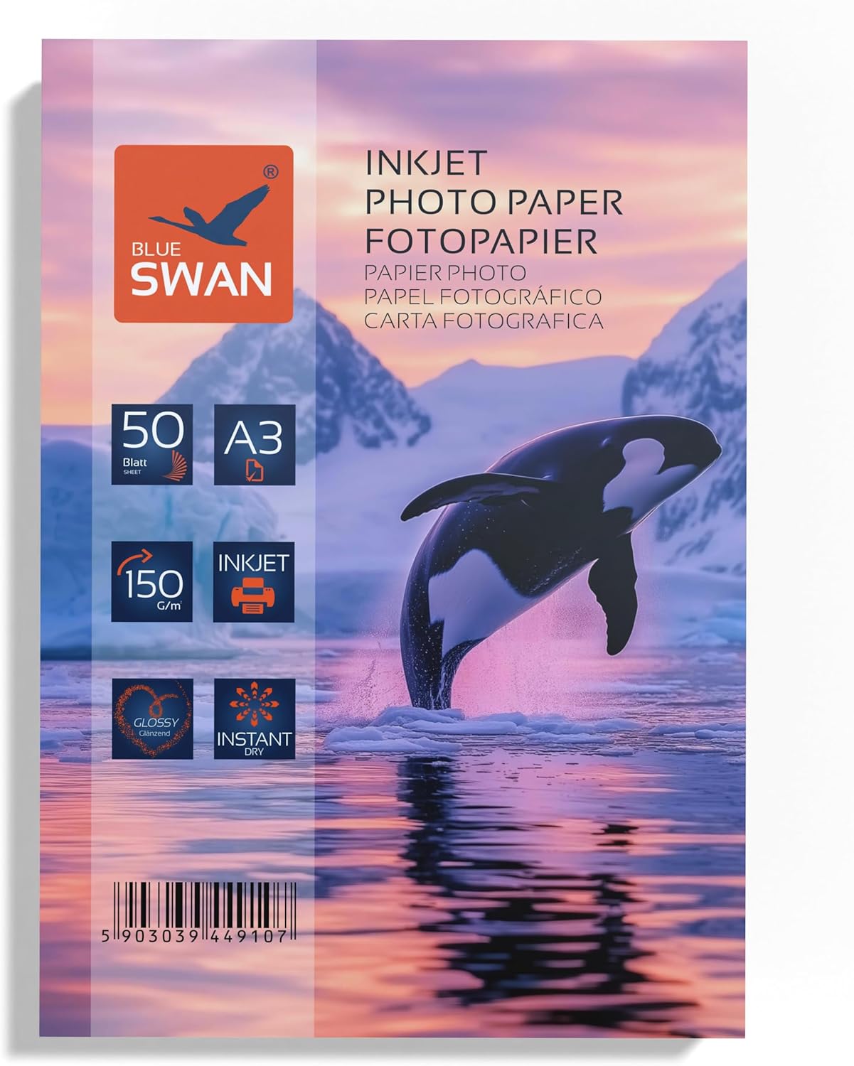 BLUE SWAN A3 Photo Paper 150gsm 50 Sheets - High Gloss Splash-Resistant Single Sided Coating Fast Drying Brilliant Colours for Canon HP Epson Brother Inkjet Printers