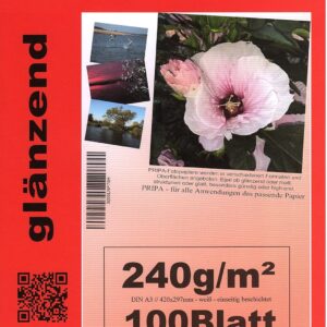 pripa – A3-100 Sheets Photo Paper DIN – A 3-240 g/m² – Glossy – Dries Immediately – Waterproof – Bright White – Very High Colour Brilliance for Inkjet Printers