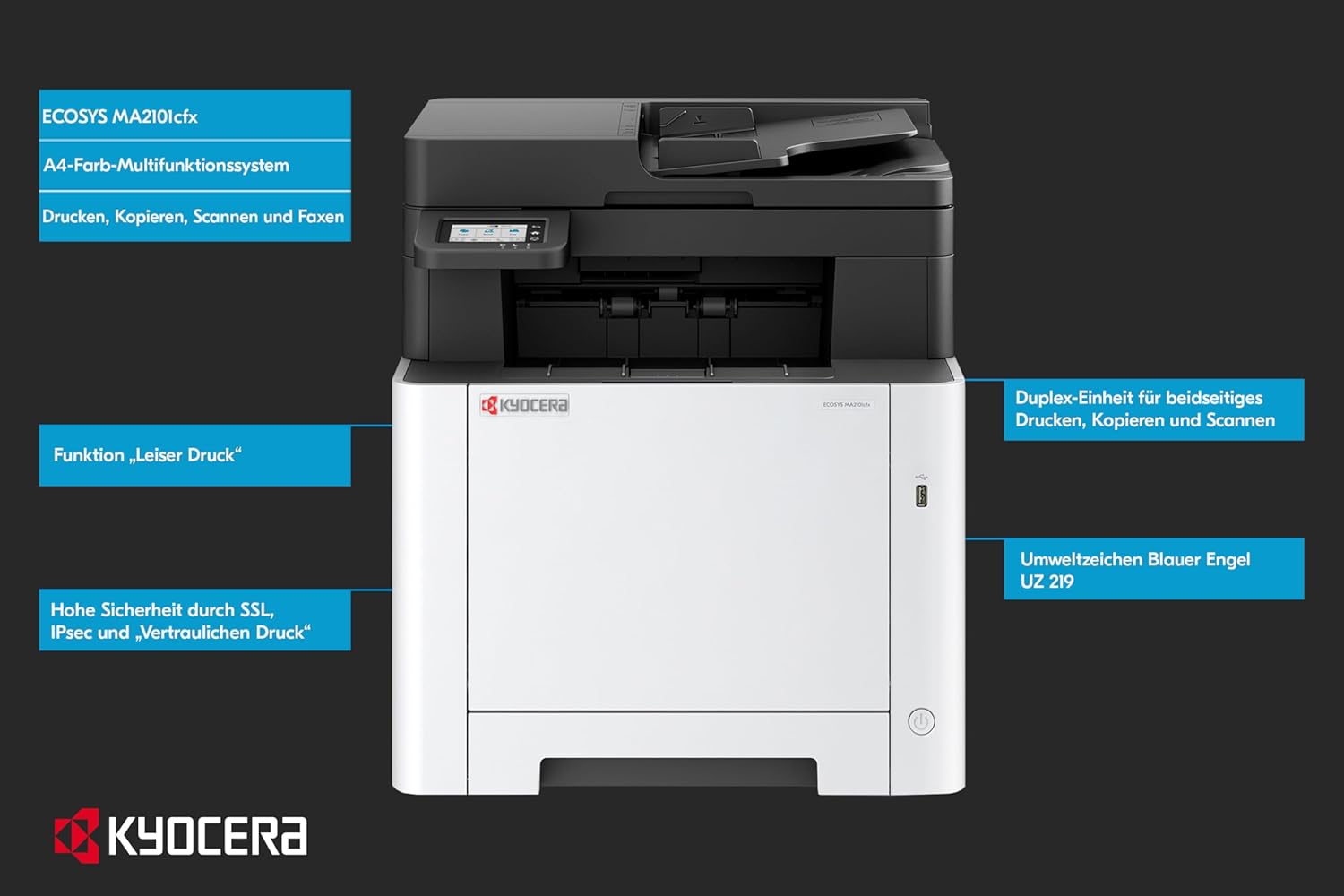 Kyocera Ecosys MA2101cfx Colour Laser Printer Multifunction Printer Scanner Copier Fax Machine Multifunction Printer with LAN, USB 2.0 and Mobile Print Function – Bild 3