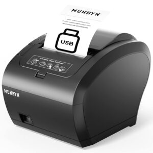 MUNBYN Thermal Printer Bondrukcer 80 mm Auto-Cut Drawer Printer, High Speed Printing 230 mm/sec, USB Interface, Compatible with ESC/POS Printing Commands, EU Black [P047U]