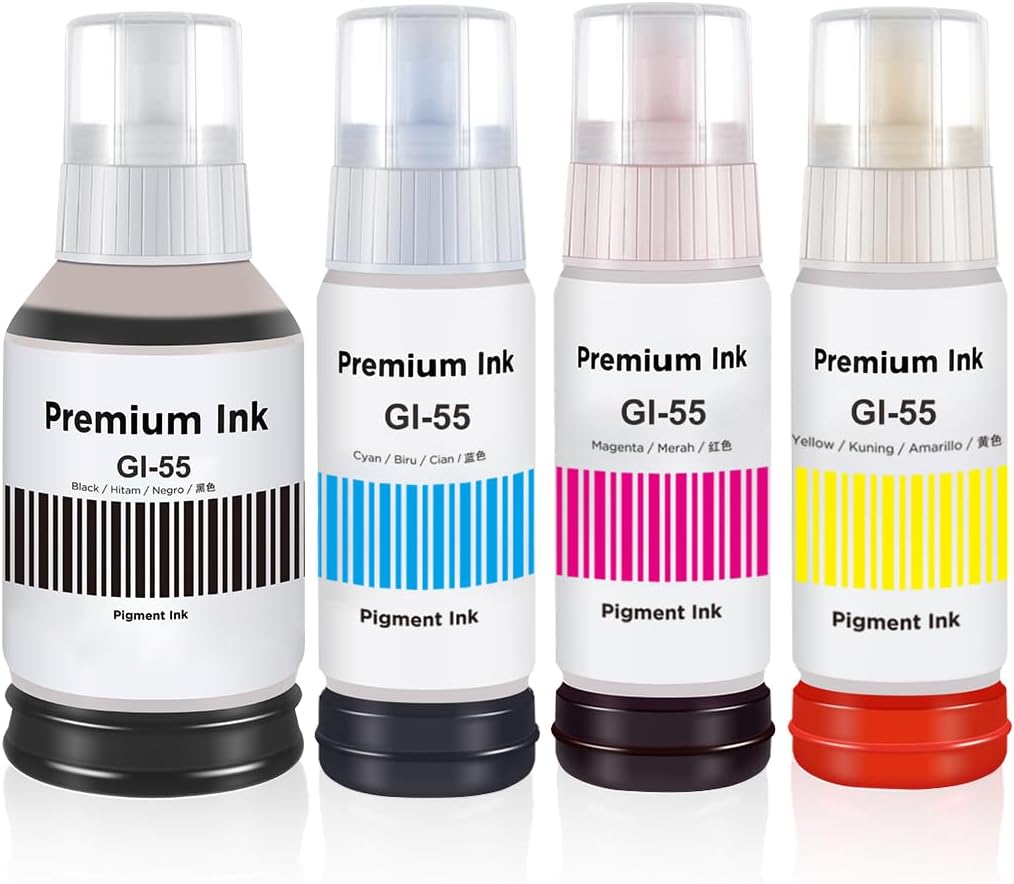 GI-55 GI55 Ink Compatible with Canon GI55 GI-55 Ink Bottle Multipack for Canon MAXIFY GX1050 GX2050 Printer (Pack of 4, Black/Cyan/Magenta/Yellow)