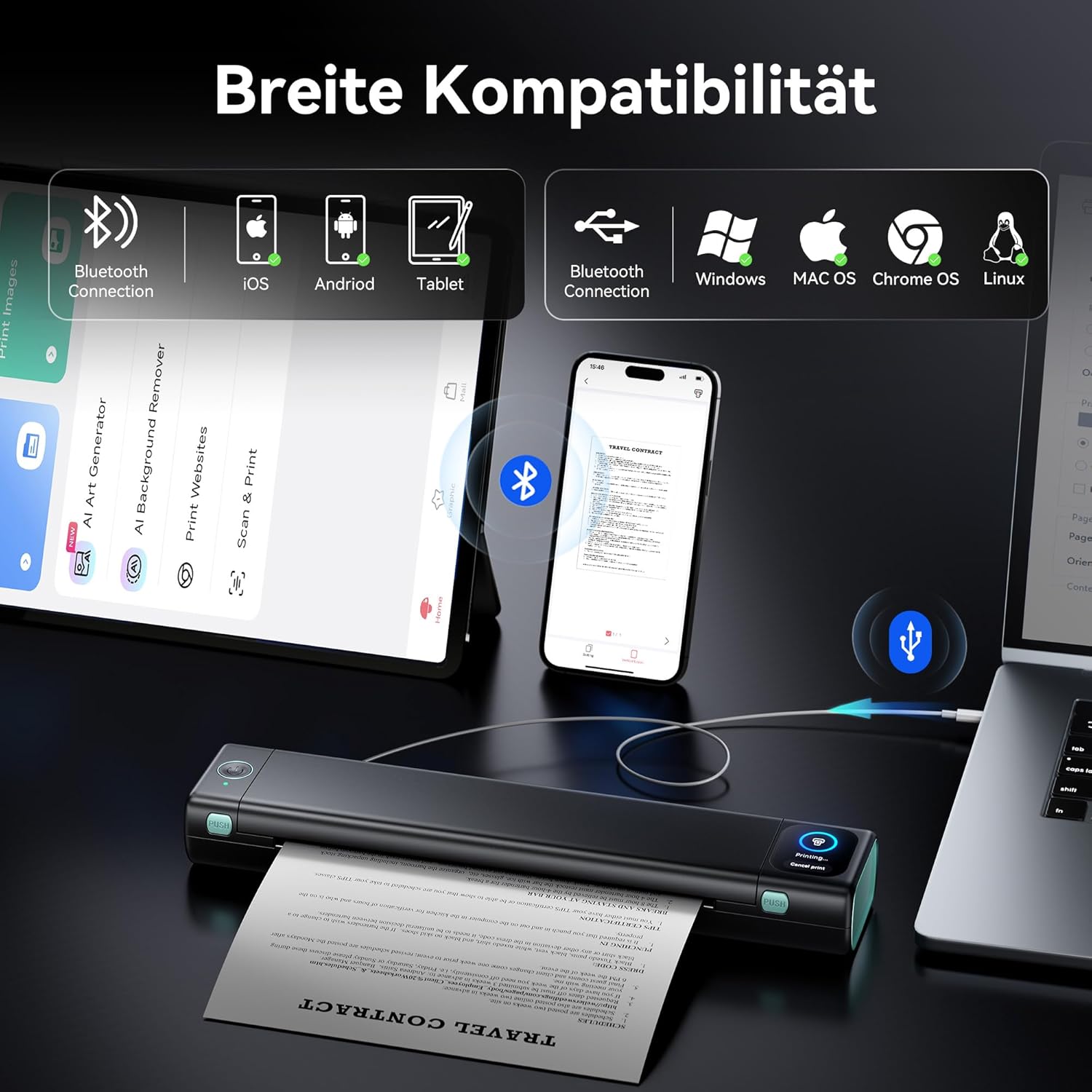 Phomemo M08D Touchscreen Mobile Printer, Bluetooth Thermal Printer A4, Bills, Travel Printer, Mini Portable Printer Compatible with Phone, Monochrome Thermal Paper Only (M08F Upgrade) – Bild 4