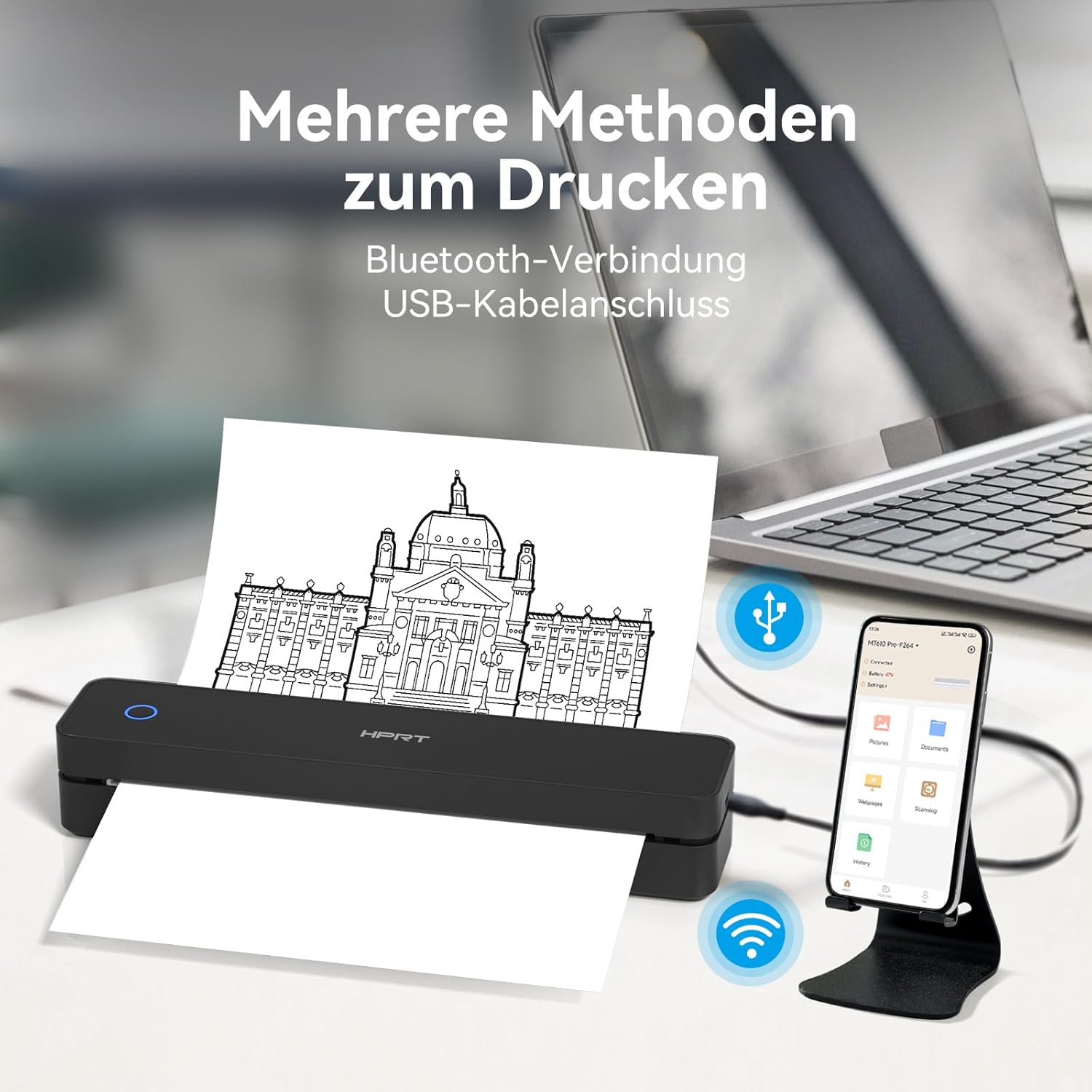 HPRT Portable Printer Wireless for Travel, Bluetooth Thermal Printer Compatible with iOS, Android & Laptop, Supports 8.5 x 11 US Letter & A4 Thermal Paper, Inkless Mobile Printer, Pure Black – Bild 3