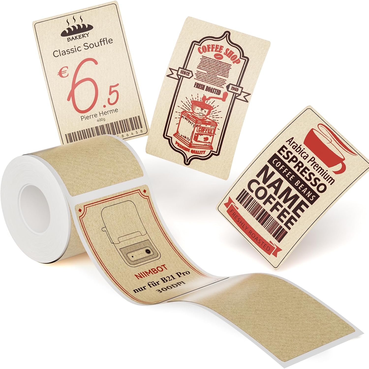 NIIMBOT Labels, Red and Black Printed Labels Only for B21Pro Label Printers, Thermal Paper Stickers, Label Tape for Supermarkets, Shops, Offices, DIY, 50 x 80 mm, 95 Sheets, Kraft Paper