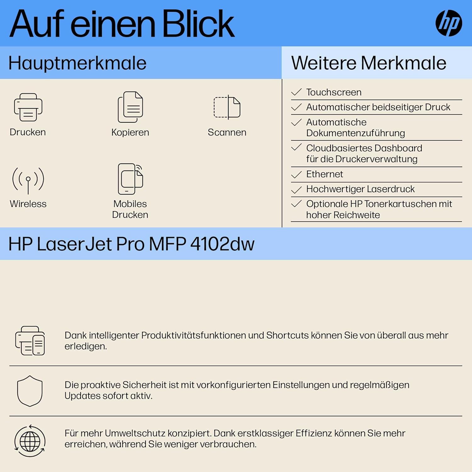 HP LaserJet Pro MFP 4102dw Multifunction Laser Printer, Wi-Fi, Automatic Double-Sided Printing, High Print Speed, Up to 80,000 Pages per Month, Wolf Pro Security – Bild 2