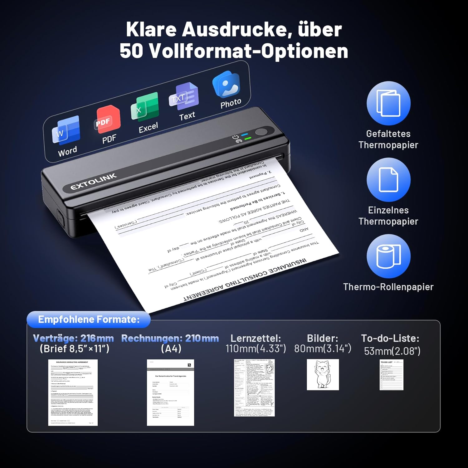 Portable Wireless Thermal Printer for Travel, Mobile Printer without Ink with 2600 mAh, Supports 8.5 x 11 Inch Letter & A4 Paper, Bluetooth, Ideal for Truckers, Students and Home Office – Bild 5