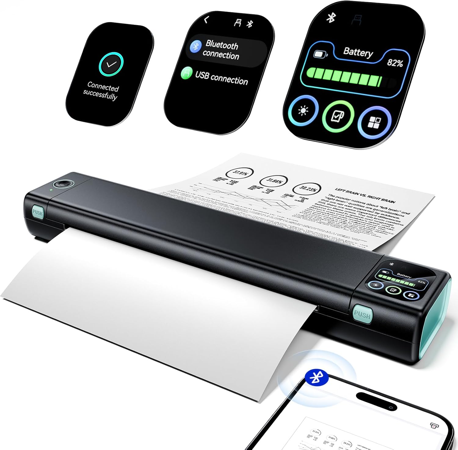 Phomemo M08D Touchscreen Mobile Printer, Bluetooth Thermal Printer A4, Bills, Travel Printer, Mini Portable Printer Compatible with Phone, Monochrome Thermal Paper Only (M08F Upgrade)