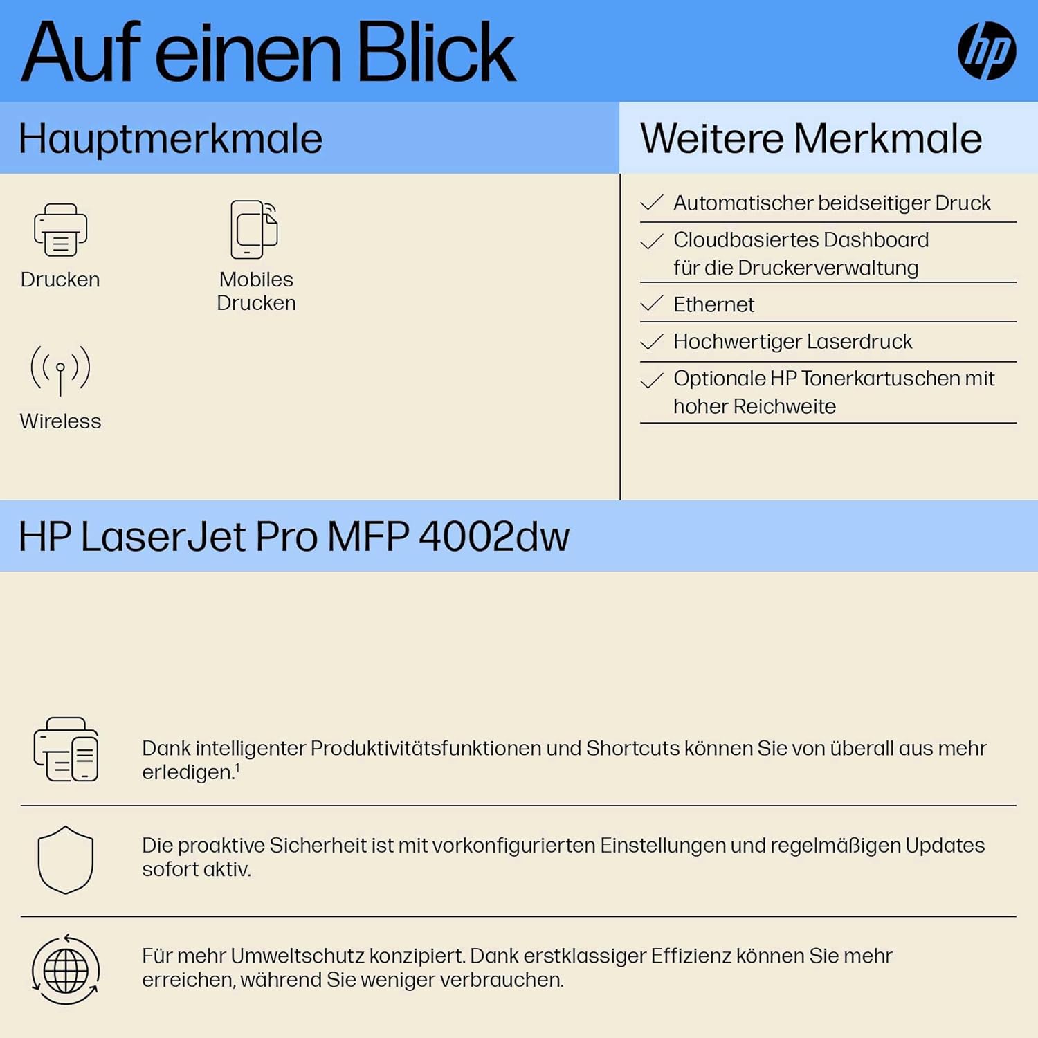 HP LaserJet Pro 4002dw Laser Printer, Automatic Double-Sided Printing, High Print Speed, WiFi, Hi-Speed USB, Ethernet, Smart App, Wolf Pro Security – Bild 2