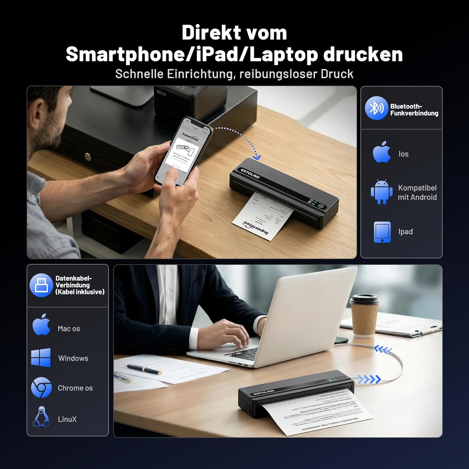 Portable Wireless Thermal Printer for Travel, Mobile Printer without Ink with 2600 mAh, Supports 8.5 x 11 Inch Letter & A4 Paper, Bluetooth, Ideal for Truckers, Students and Home Office – Bild 3