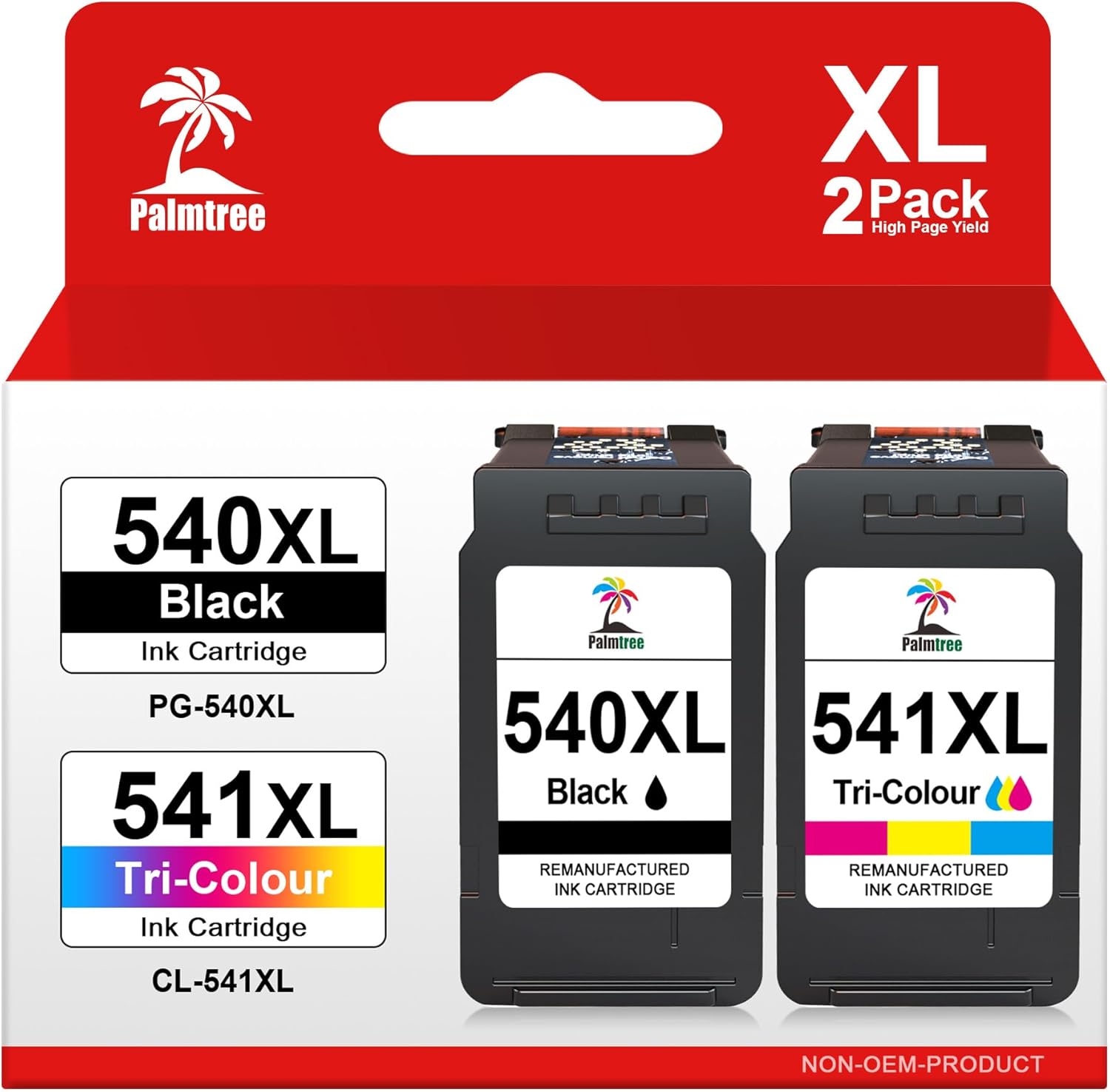 Palmtree 540XL 541XL Kompatibel für Canon Druckerpatronen 540 541 XL für Canon TS5150 Druckerpatronen für PIXMA MG3650s MG3650 MG3600 MG3350 TS5100 TS5151 MX535 MX475 PG540XL CL541XL Schwarz Farbe