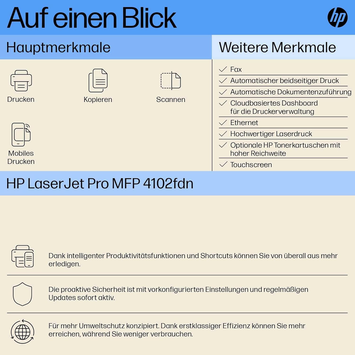HP LaserJet Pro MFP 4102fdn Multifunction Laser Printer, Fax, Automatic Double-Sided Printing, High Print Speed, Up to 80,000 Pages per Month, Wolf Pro Security – Bild 2