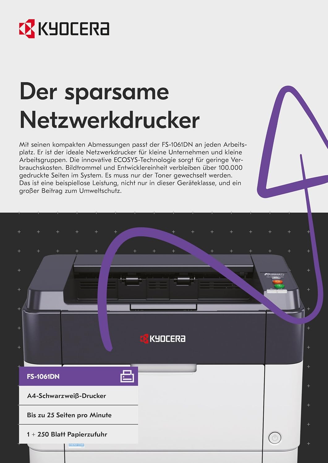Kyocera Ecosys FS-1061DN Monochrome Black and White Duplex Laser Printer. USB 2.0, 1200 dpi, A4, 25 Pages per Minute – Bild 9