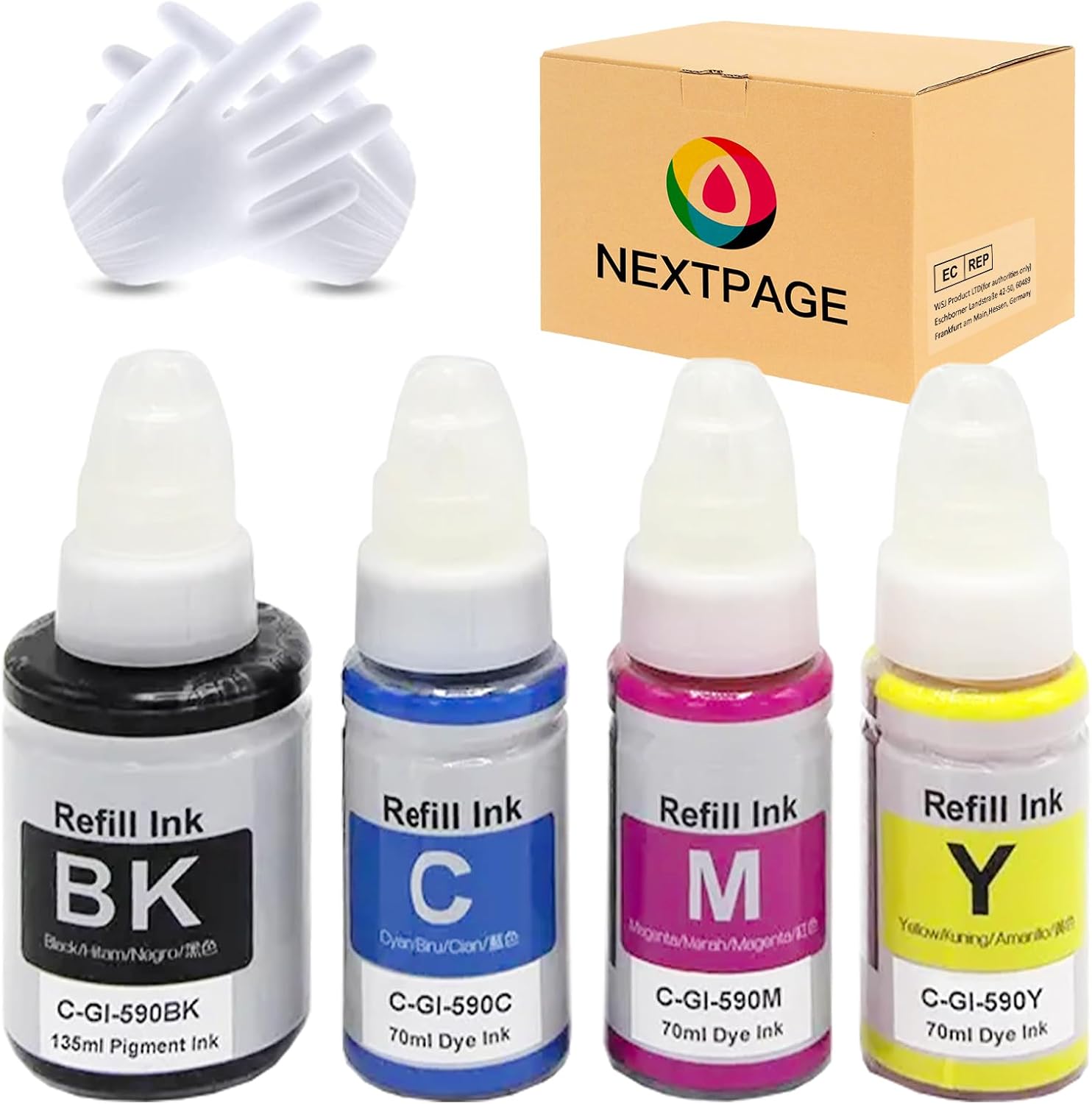 Nextpage GI-590 GI590 Ink Compatible with Canon GI-590 for Canon PIXMA G1500 G1501 G1510 G2500 G2501 G2510 G3500 G3501 G3510 G4500 G4510 G44 511 (4 Packs, Black, Cyan, Magenta, Yellow)