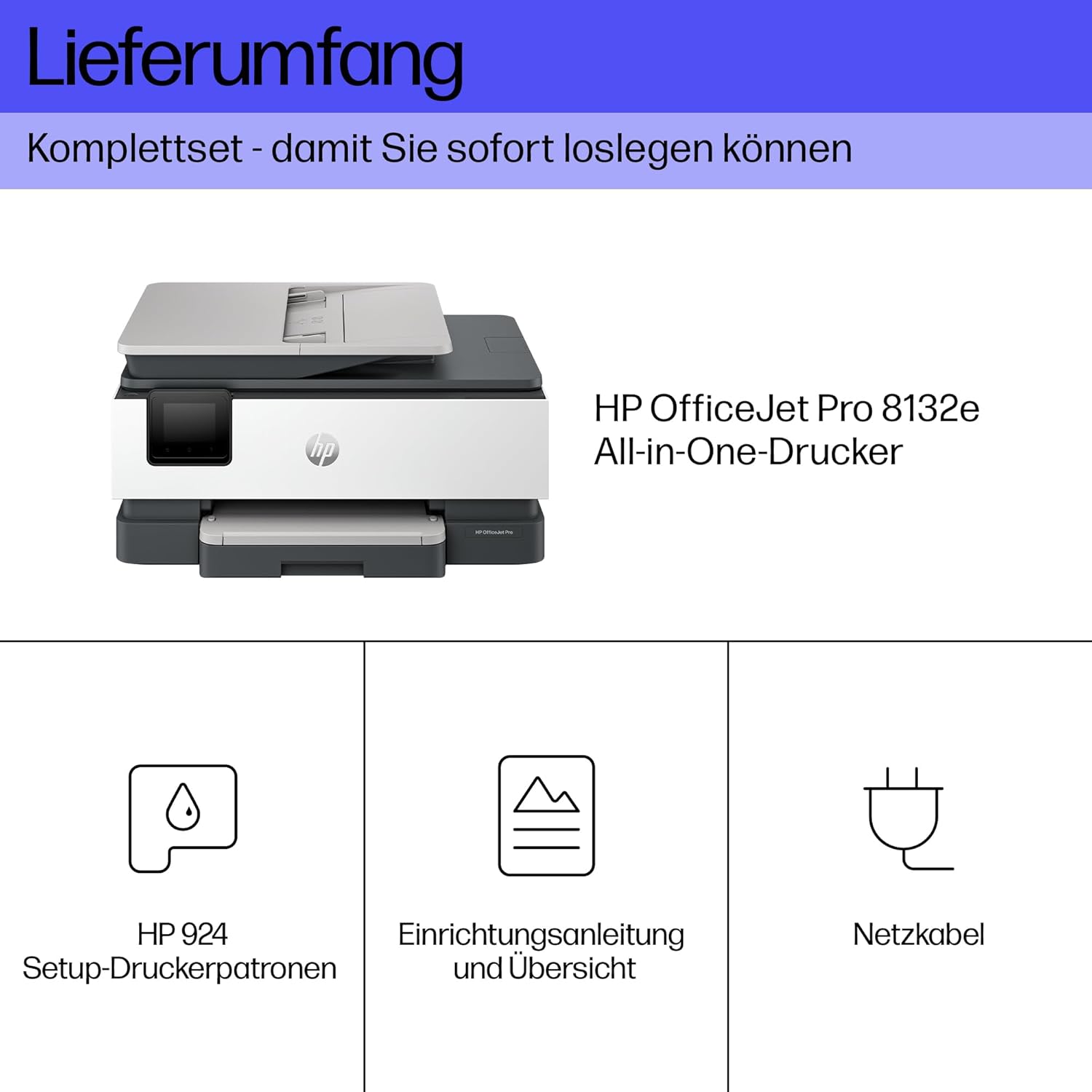HP OfficeJet Pro 8132e Multifunction Printer, 3 Months Free Printing with HP Instant Ink Included, HP+, Printer, Scanner, Copier, Fax, WiFi, LAN, Duplex, HP ePrint, Airprint, Basalt – Bild 4