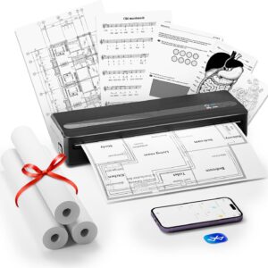 PB821 Thermal Printer A4, Mobile Printer A4 for Travel, Office, School, Home, Compatible with Smartphones and Computers, Portable Printer with 3 Rolls of Thermal Paper