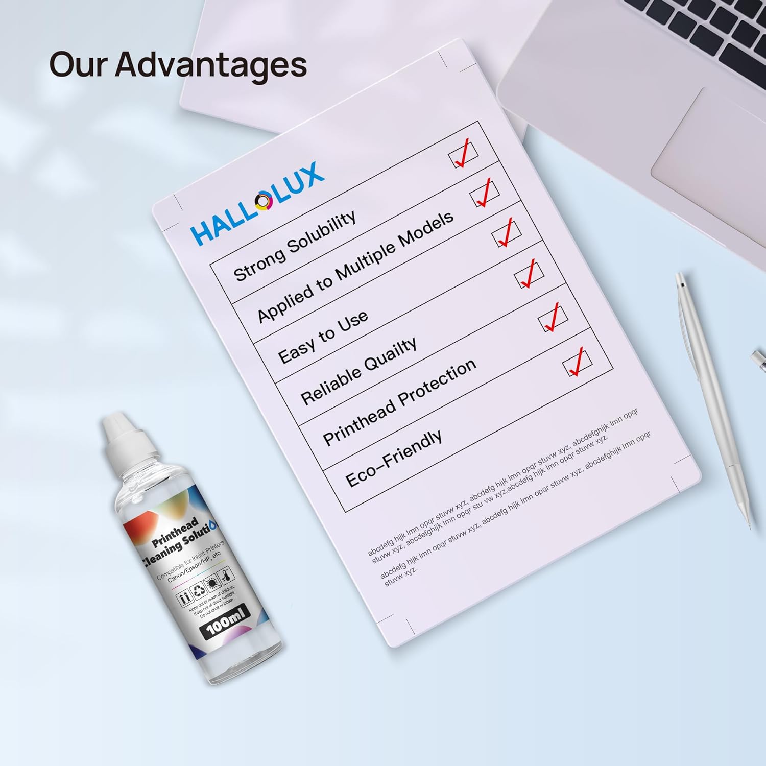 HALLOLUX 100 ml Printhead Cleaner Nozzle Cleaner Print Head Cleaning Fluid Printer Head Cleaning Set Solution for Epson HP Canon Brother Samsung for All Inkjet Printers Print Head – Bild 5