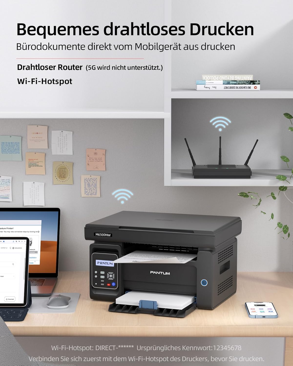 PANTUM M6500NW Multifunction Laser Printer with Scanner and Copier, Printer Wi-Fi, Black / White, Airprint, A4, 22 ppm – Bild 3