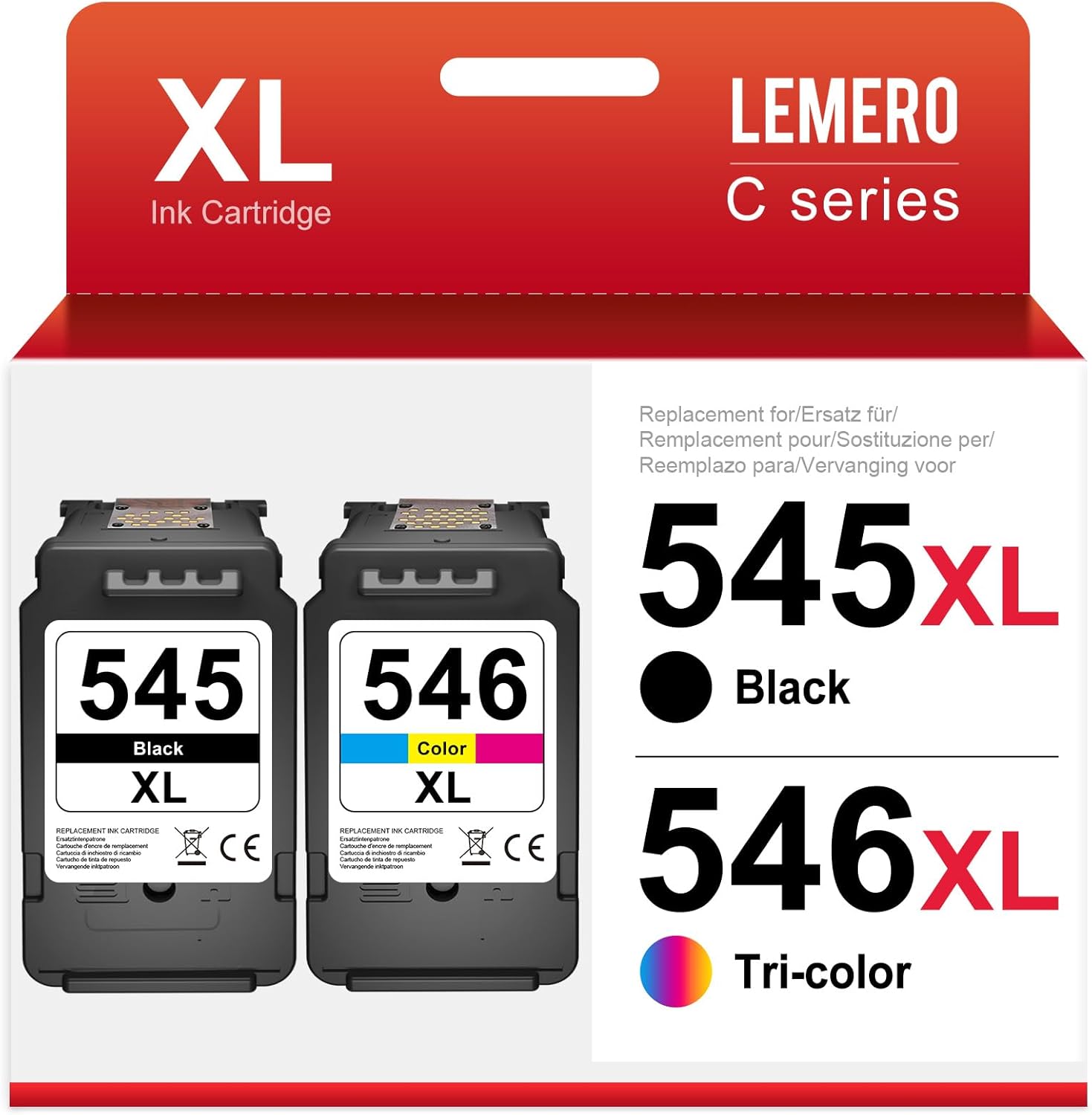 Lemero 545XL 546XL Cartridges Compatible with Canon Printer Cartridges 545 546 XL Multipack PG-545 CL-546 for Canon Pixma MX495 TS3350 TS3150 TS3151 MG2555s MG2550s MG3050 MG3051 (Black/Colour, Pack