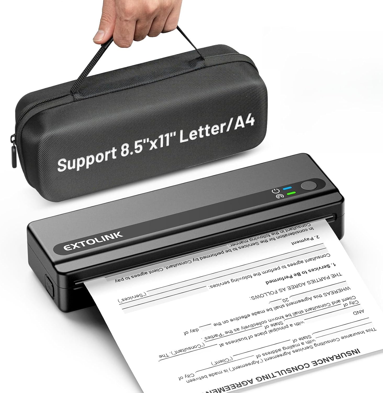Portable Wireless Thermal Printer for Travel, Mobile Printer without Ink with 2600 mAh, Supports 8.5 x 11 Inch Letter & A4 Paper, Bluetooth, Ideal for Truckers, Students and Home Office
