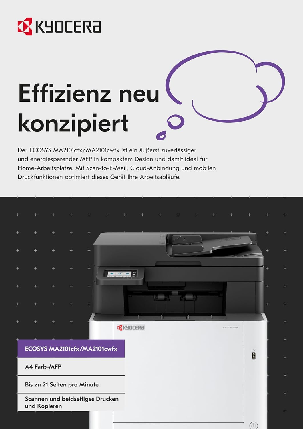 Kyocera Ecosys MA2101cfx Colour Laser Printer Multifunction Printer Scanner Copier Fax Machine Multifunction Printer with LAN, USB 2.0 and Mobile Print Function – Bild 9