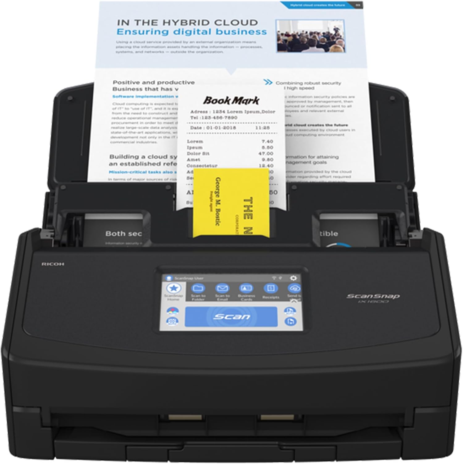 ScanSnap iX1600 Professional Office Scanner A4 - High Performance Duplex Document Scanner with 50-Sheet ADF, 40ppm, Touchscreen, Wi-Fi & Cloud Connection, USB 3.2, Black