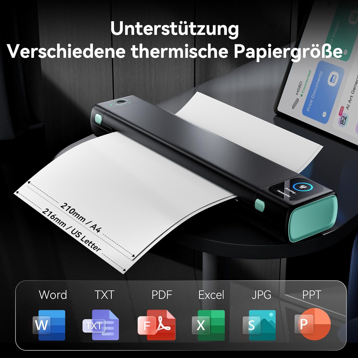 Phomemo M08D Touchscreen Mobile Printer, Bluetooth Thermal Printer A4, Bills, Travel Printer, Mini Portable Printer Compatible with Phone, Monochrome Thermal Paper Only (M08F Upgrade) – Bild 5