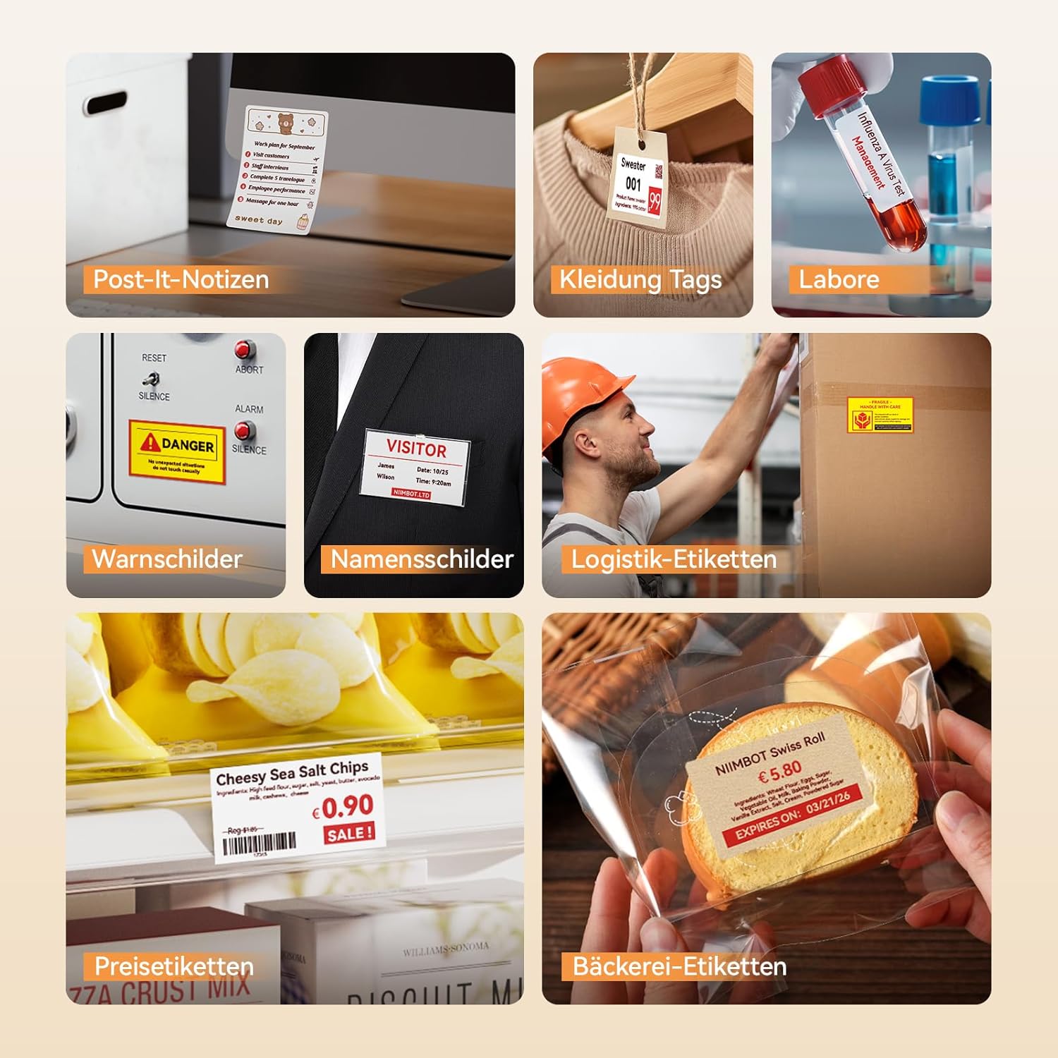 NIIMBOT Labels, Red and Black Printed Labels Only for B21Pro Label Printers, Thermal Paper Stickers, Label Tape for Supermarkets, Shops, Offices, DIY, 50 x 80 mm, 95 Sheets, Kraft Paper – Bild 4