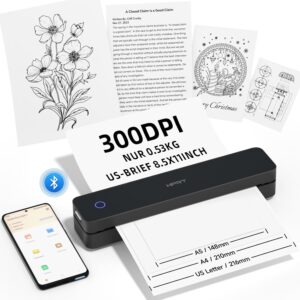 HPRT Portable Printer Wireless for Travel, Bluetooth Thermal Printer Compatible with iOS, Android & Laptop, Supports 8.5 x 11 US Letter & A4 Thermal Paper, Inkless Mobile Printer, Pure Black