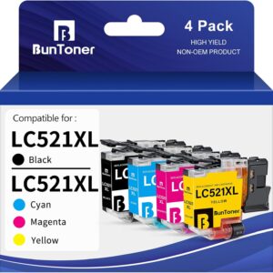 BunToner LC521XL Compatible with Brother LC521 XL for Brother DCP-J1260W J1310DW J1313DW J1360DW J1460DW (Pack of 4)