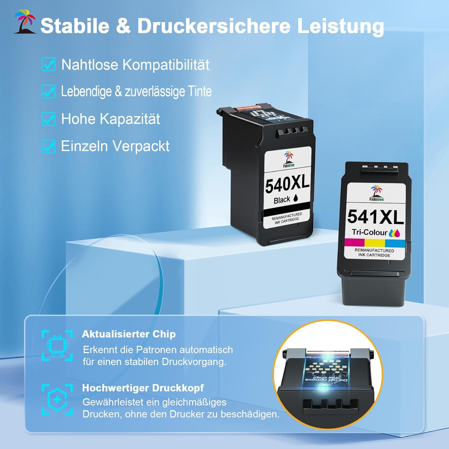 Palmtree 540XL 541XL Kompatibel für Canon Druckerpatronen 540 541 XL für Canon TS5150 Druckerpatronen für PIXMA MG3650s MG3650 MG3600 MG3350 TS5100 TS5151 MX535 MX475 PG540XL CL541XL Schwarz Farbe – Bild 2