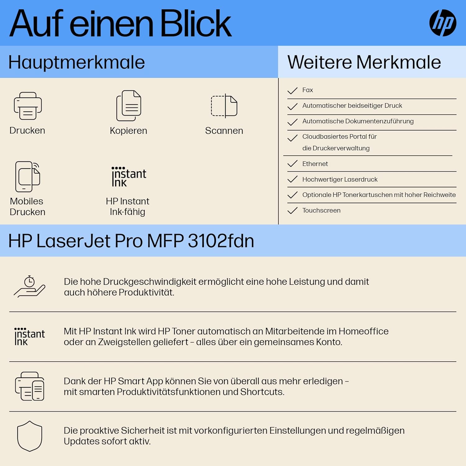 HP LaserJet Pro MFP 3102fdn Laser Printer, Multifunction Laser Printer, Automatic Duplex, High Print Speeds, Ethernet, USB Hi-Speed, Fax, Smart App, Wolf Pro Security – Bild 2
