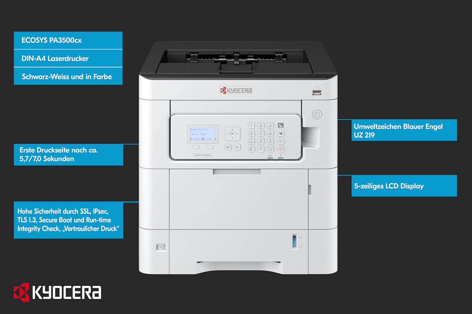 Kyocera Ecosys PA3500cx Laser Printer Colour Laser Printer Duplex Unit 100+550-Sheet Paper Feeder Colour Gigabit LAN Mobile Print – Bild 3