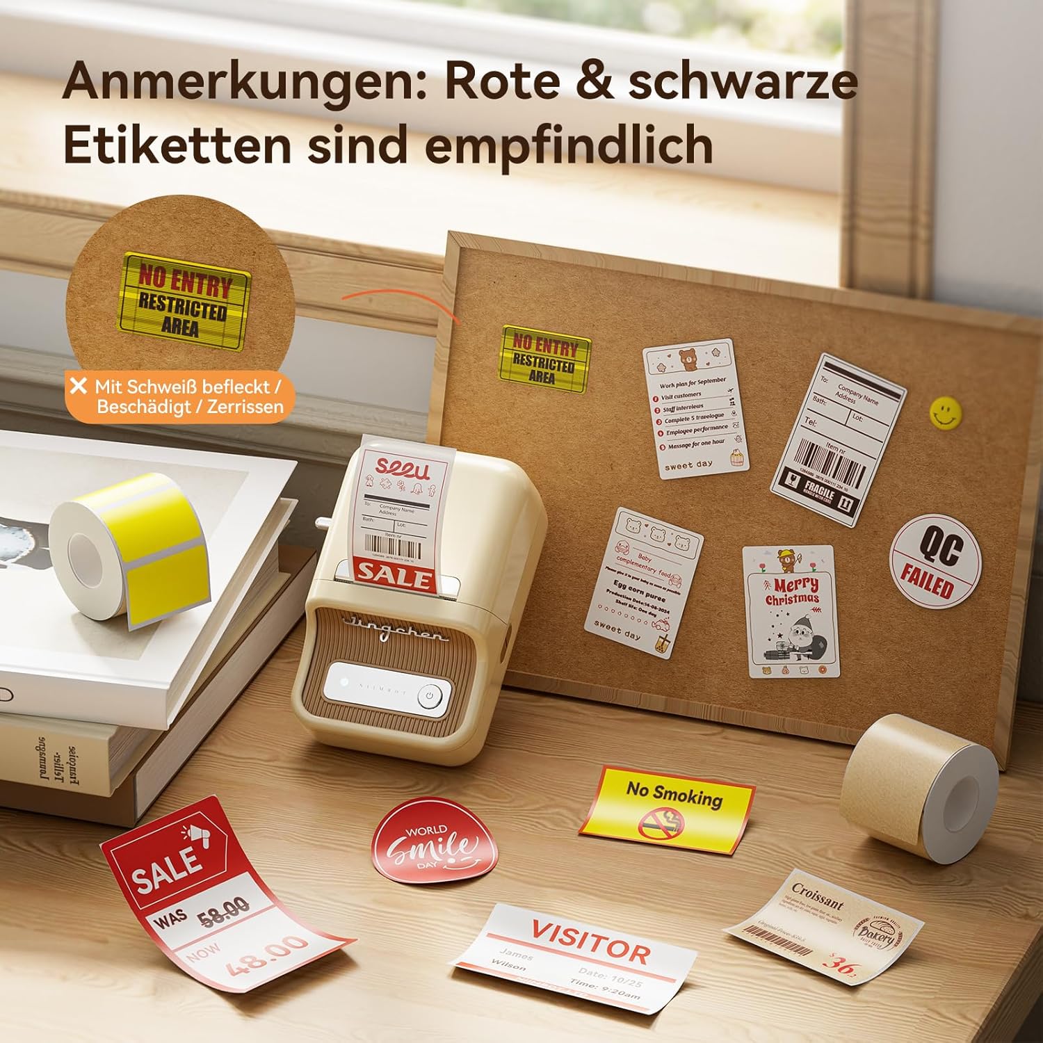 NIIMBOT Labels, Red and Black Printed Labels Only for B21Pro Label Printers, Thermal Paper Stickers, Label Tape for Supermarkets, Shops, Offices, DIY, 50 x 80 mm, 95 Sheets, Kraft Paper – Bild 7
