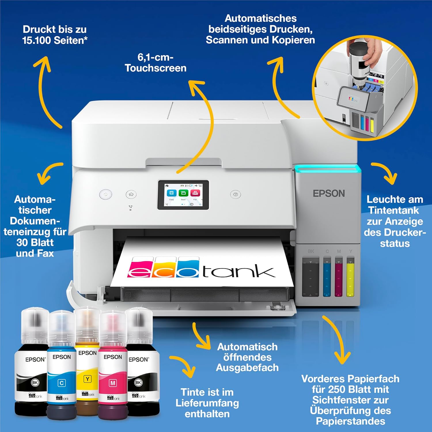 Epson EcoTank ET-4956 White A4 Multifunction Printer with Wi-Fi & AirPrint Ink Tank, Automatic Document Feeder, Duplex Print, Scan, Copy, Up to 3 Years of Ink Included – Bild 3
