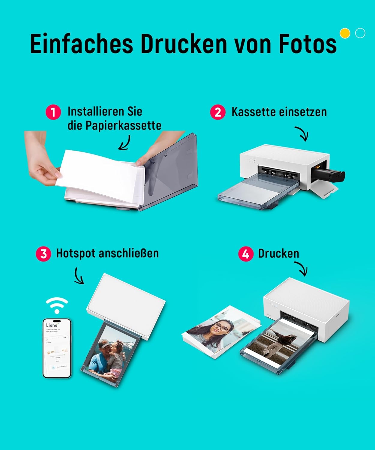 Liene Amber M200 Photo Printer Smartphone with Rechargeable Battery, WiFi, 10 x 15 cm, 20 Photo Papers and 1 Cartridge, 300 DPI Dye Sublimation Instant Image Printer, Mobile Phone Printer for Travel/Home Use – Bild 9