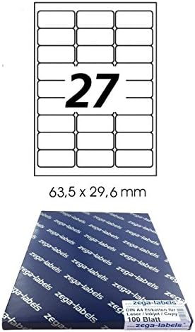 2,700 Labels 63.5 x 29.6 mm Self-Adhesive for Amazon FBA Shipping on DIN A4 Sheets (3 x 9 Labels) – Pack of 100 Sheets – Universal for Laser/Inkjet/Copier/Colour Laser – 63 x 29 27 Pieces