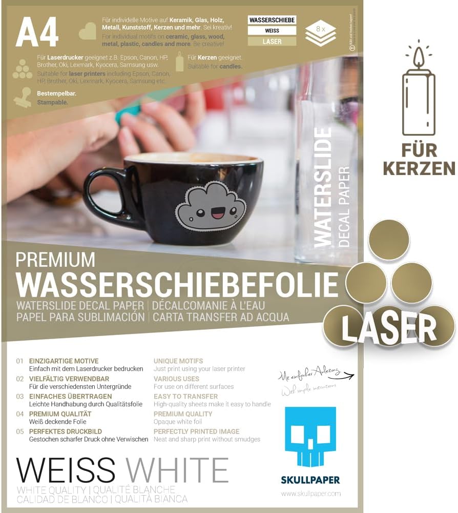 Skullpaper Water Slide Film, Wafer-thin DIY Decal Paper Decal, Wet Slide Film for Ceramic, Glass, Wood, Candles, Metal, Plastic, Model Building