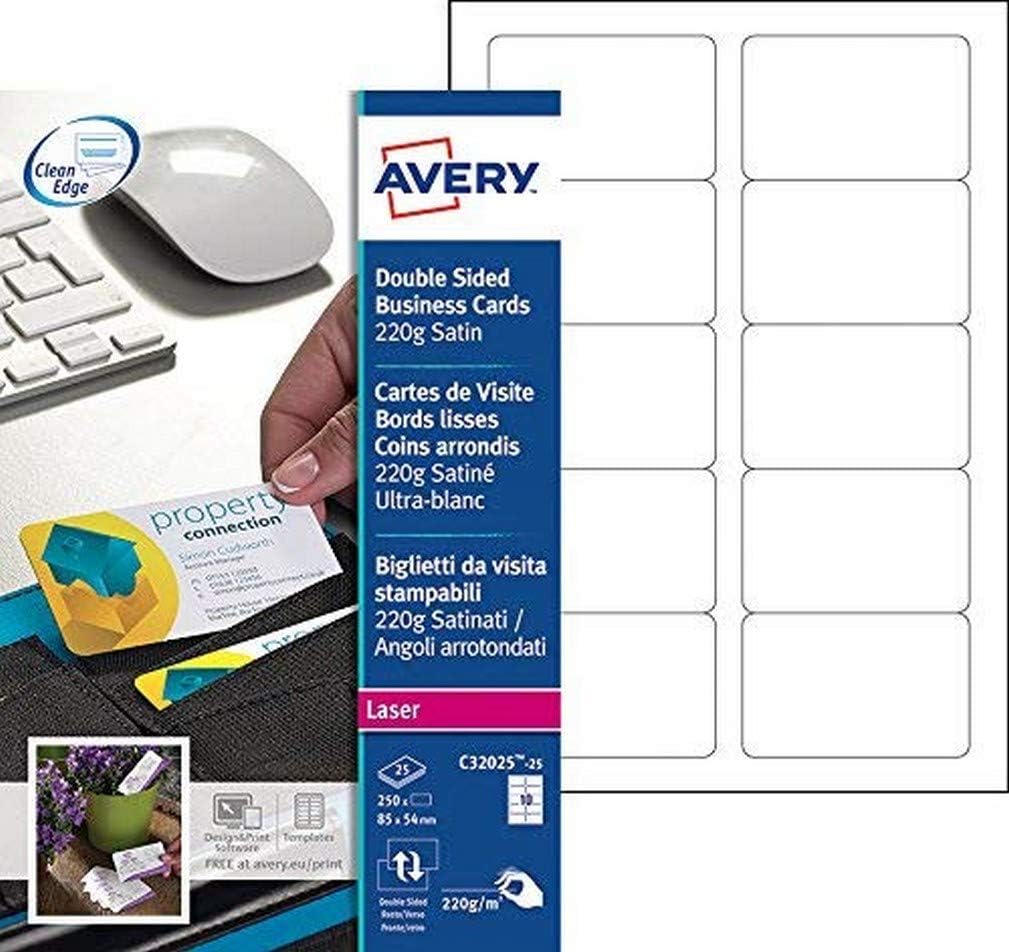 Avery Quick&Clean Business Cards Double Sided Printable for Laser Printers with Rounded Corners