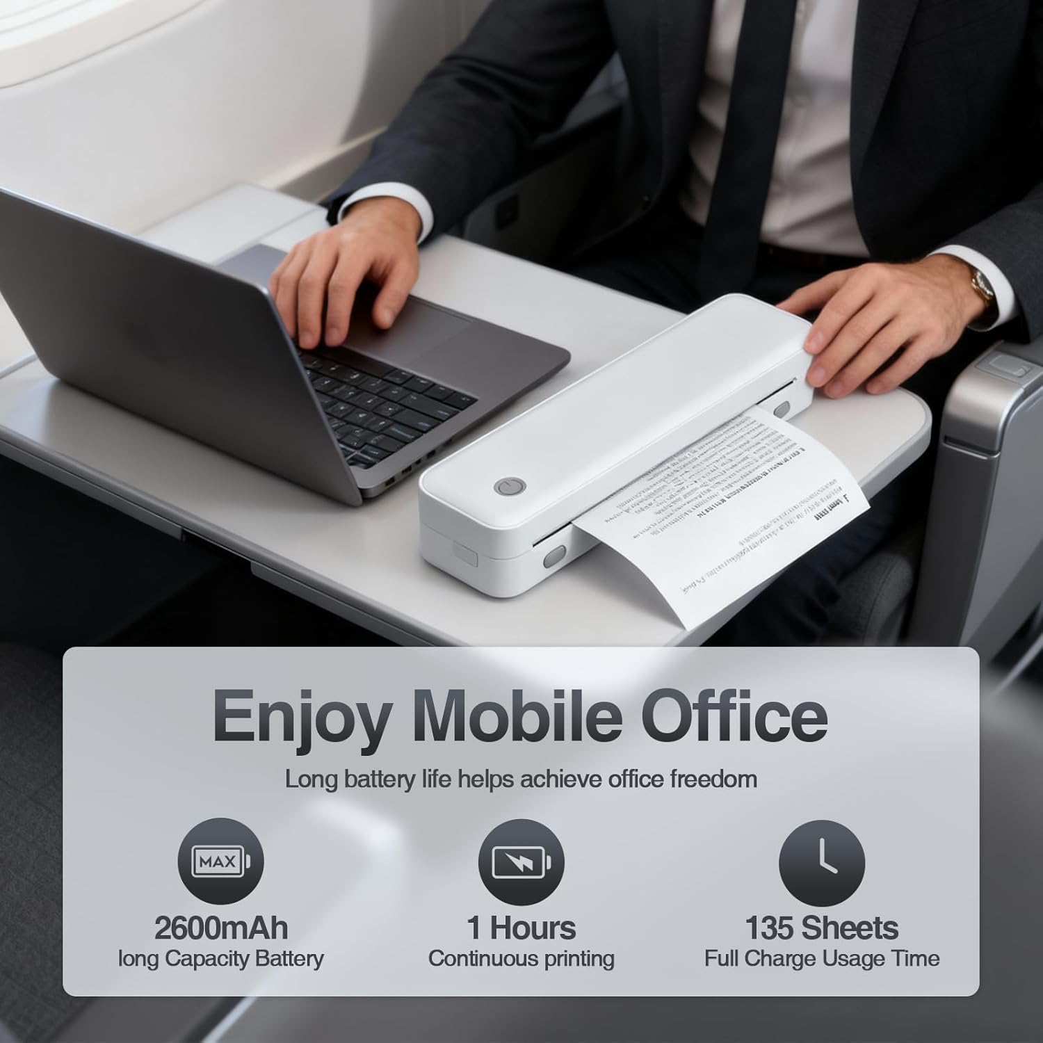 Bisofice D82 Mobile Printer A4 for On the Go Thermal Printer A4 - Portable Printer Compatible with Android and iOS, Portable Printer for Mobile Phone, Laptop, Grey – Bild 5