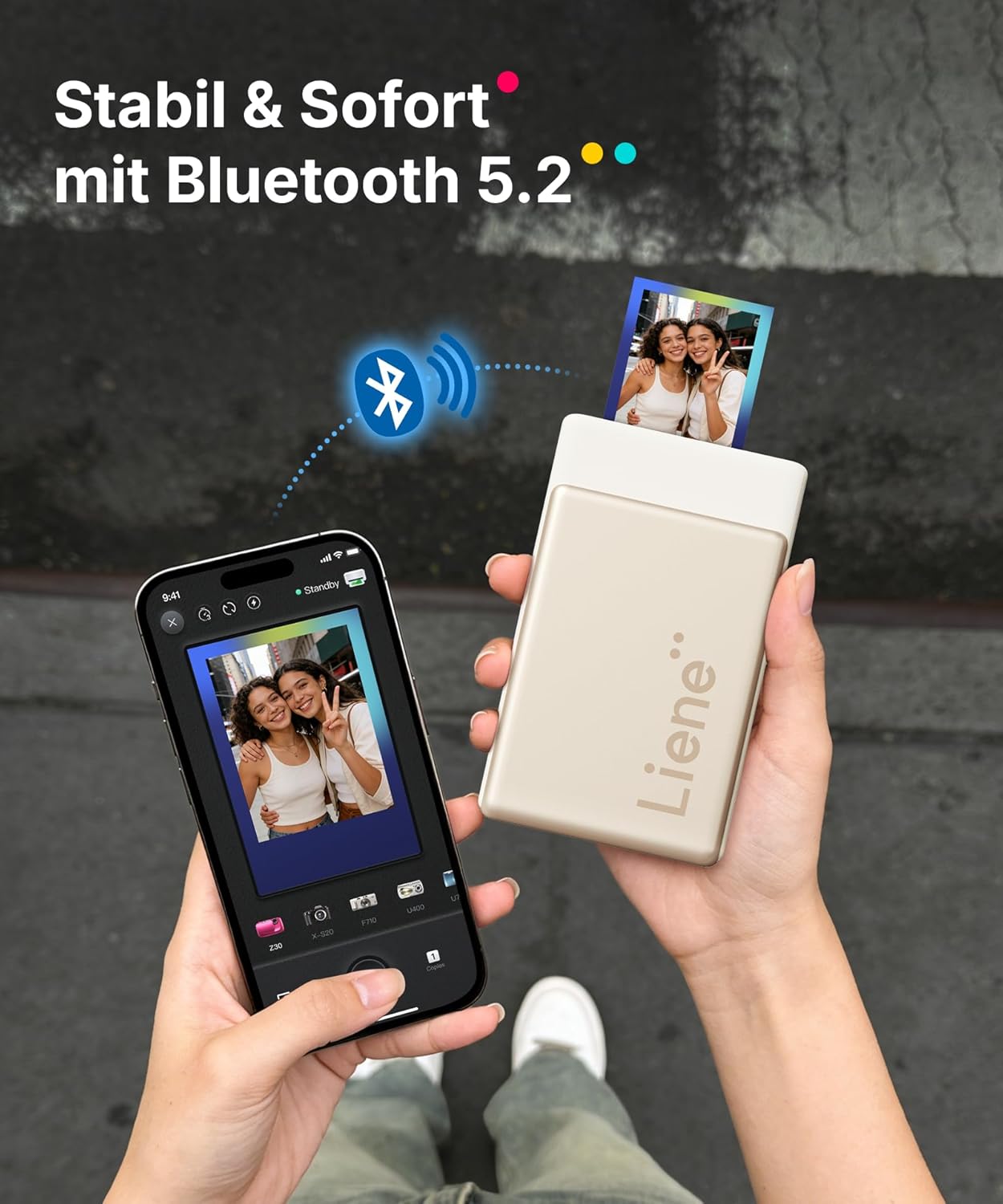 Liene Pearl N200 Pro Portable Mini Photo Printer with Dye Sublimation - Includes 10 Self Adhesive Photos (2x3") & Ribbon, Bluetooth, 300 DPI Instant Print Printer for iPhone & Android, Battery, Gold – Bild 8