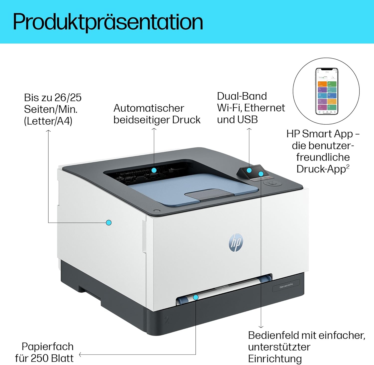 HP Color LaserJet Pro 3202dw Colour Laser Printer, Automatic Double-Sided Printing, High Print Speed, Wi-Fi, High-Speed USB, Ethernet, Wolf Pro Security, Designed for Workgroups – Bild 3