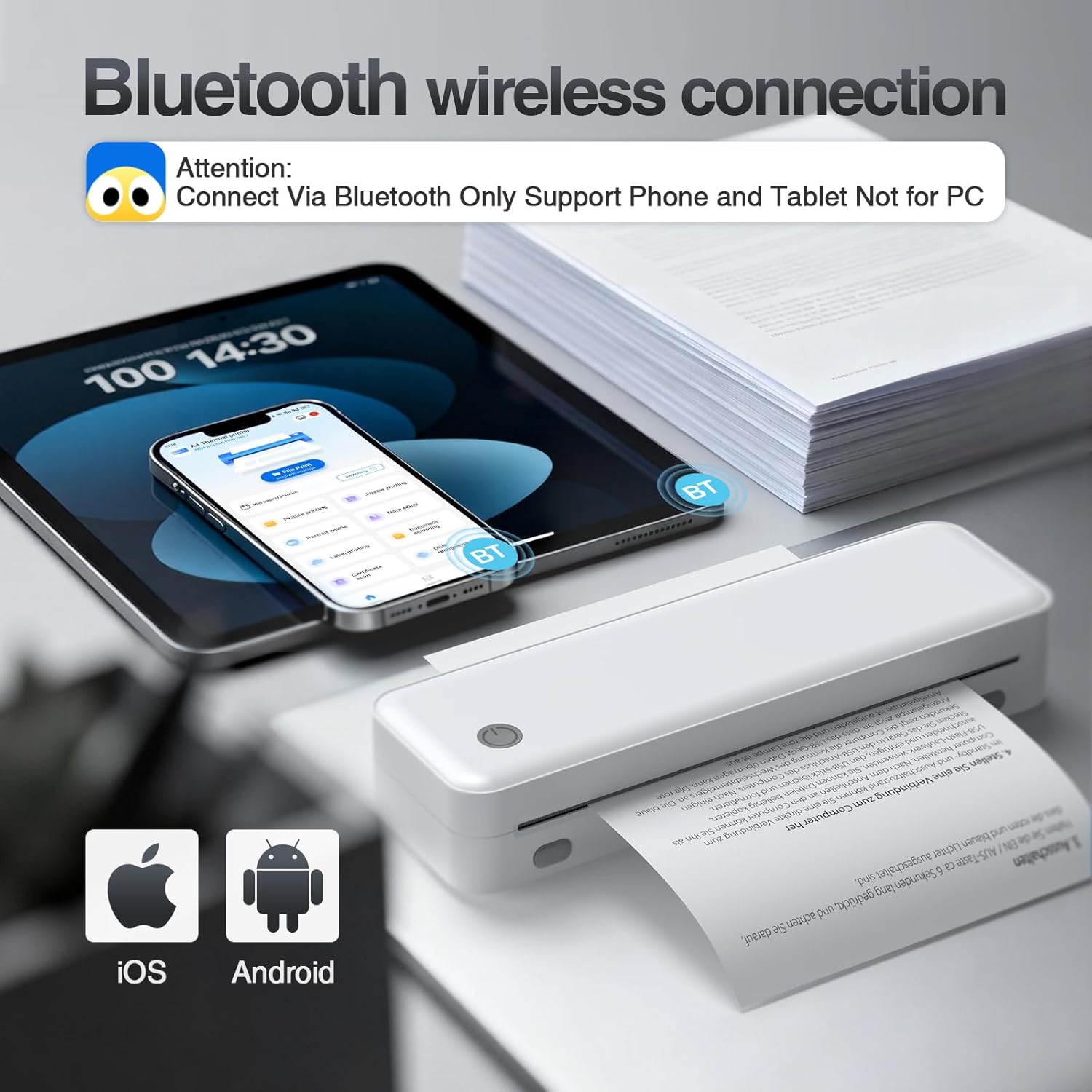Bisofice D82 Mobile Printer A4 for On the Go Thermal Printer A4 - Portable Printer Compatible with Android and iOS, Portable Printer for Mobile Phone, Laptop, Grey – Bild 3