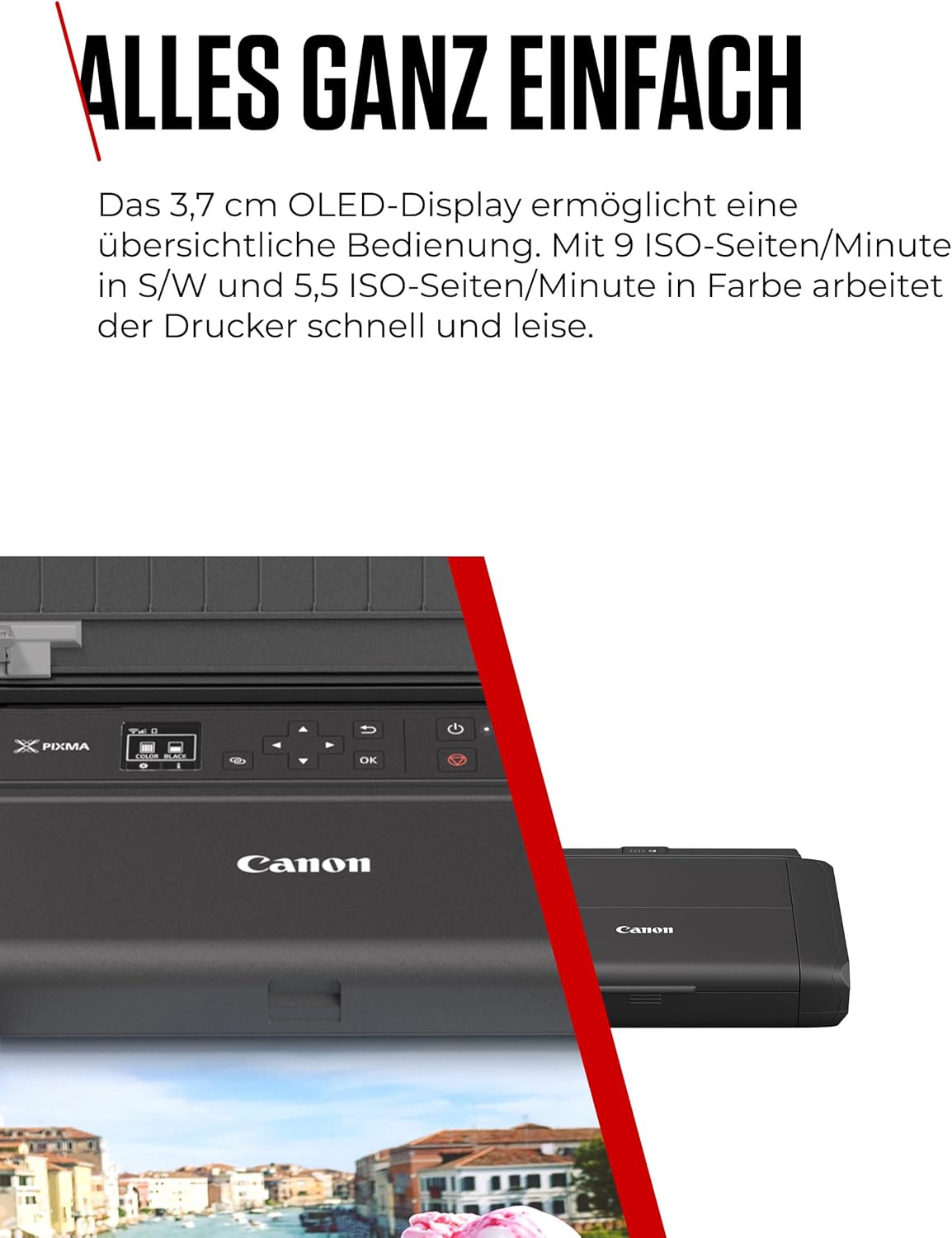 Canon PIXMA TR150 Mobile Printer with Battery (WLAN, Cloud, AirPrint, 4800 DPI x 1200 DPI, High Speed USB Type C, OLED Display, Inkjet Printer), Black – Bild 6