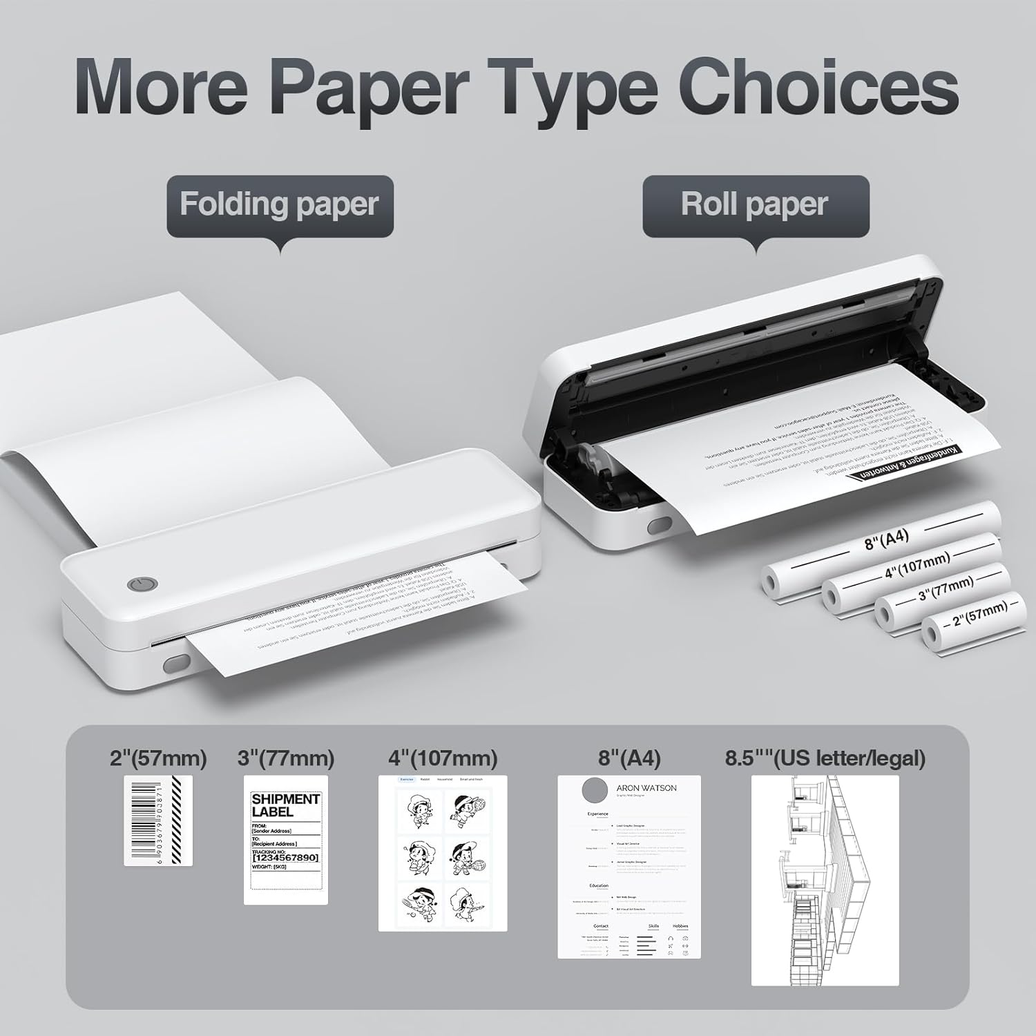 Bisofice D82 Mobile Printer A4 for On the Go Thermal Printer A4 - Portable Printer Compatible with Android and iOS, Portable Printer for Mobile Phone, Laptop, Grey – Bild 7