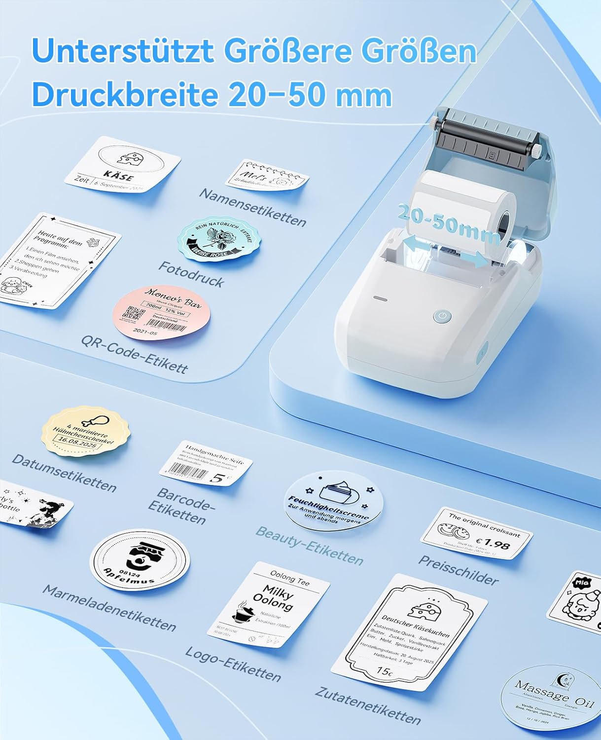 NIIMBOT B1 Label Printer with 3 Rolls Waterproof Labels Self-Adhesive Portable Label Device Bluetooth Label Printer Sticker Printer for School Supplies, Barcode, Address, Blue – Bild 5