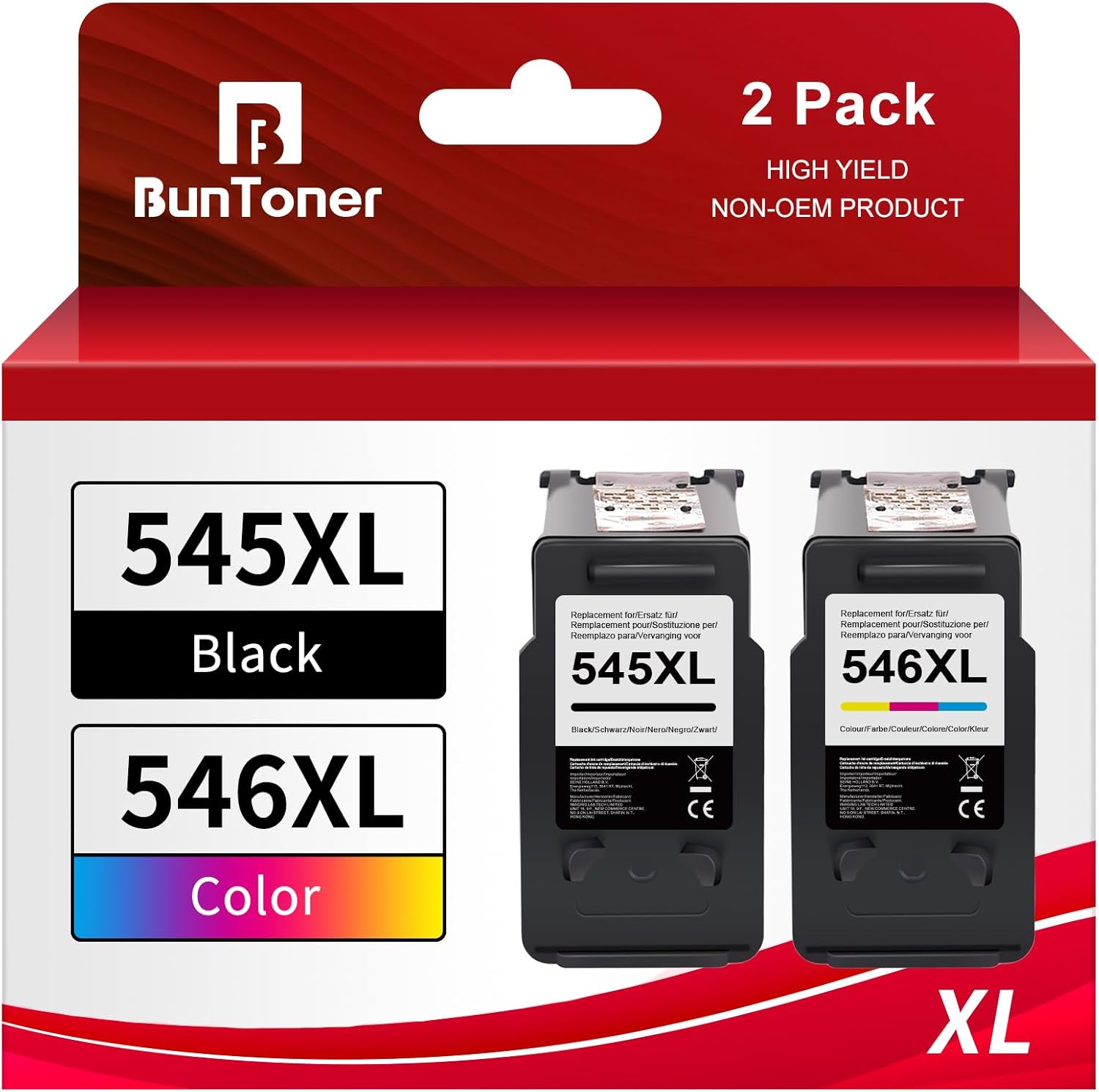 BunToner PG-545 546 XL Compatible with Canon Printer Cartridges 545 546 XL Multipack for Canon pixma mx495 tr4550 Cartridges for Canon tr4551 ts3150 Printer Cartridges (Black, Colour, Pack of 2)