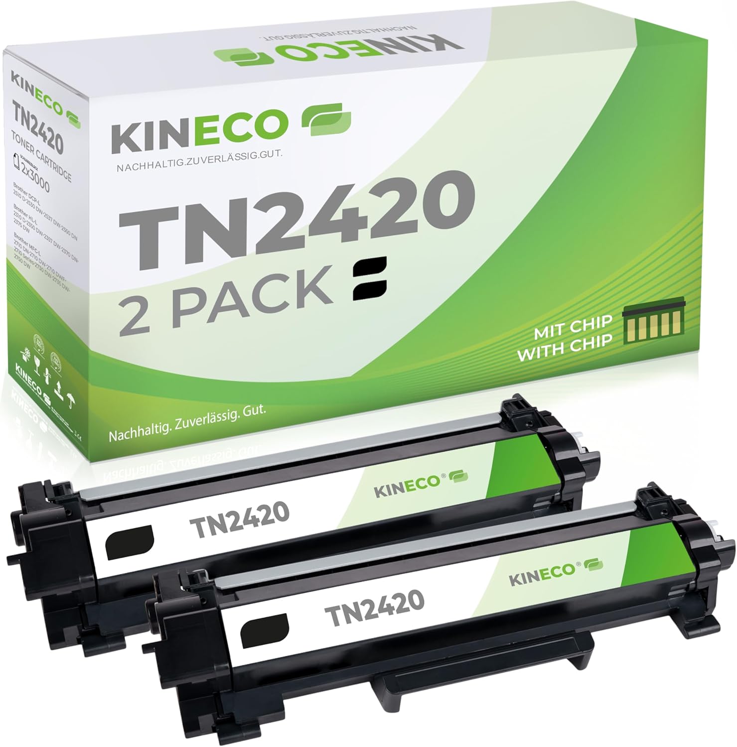 Kineco 2 Toner XXL Replaces Brother TN2420 TN2410 Twin Pack 2 x 3,000 Pages for Brother HL-L2350DW HL-L2370DN HL-L2375DW HL-L2310D MFC-L2710DW