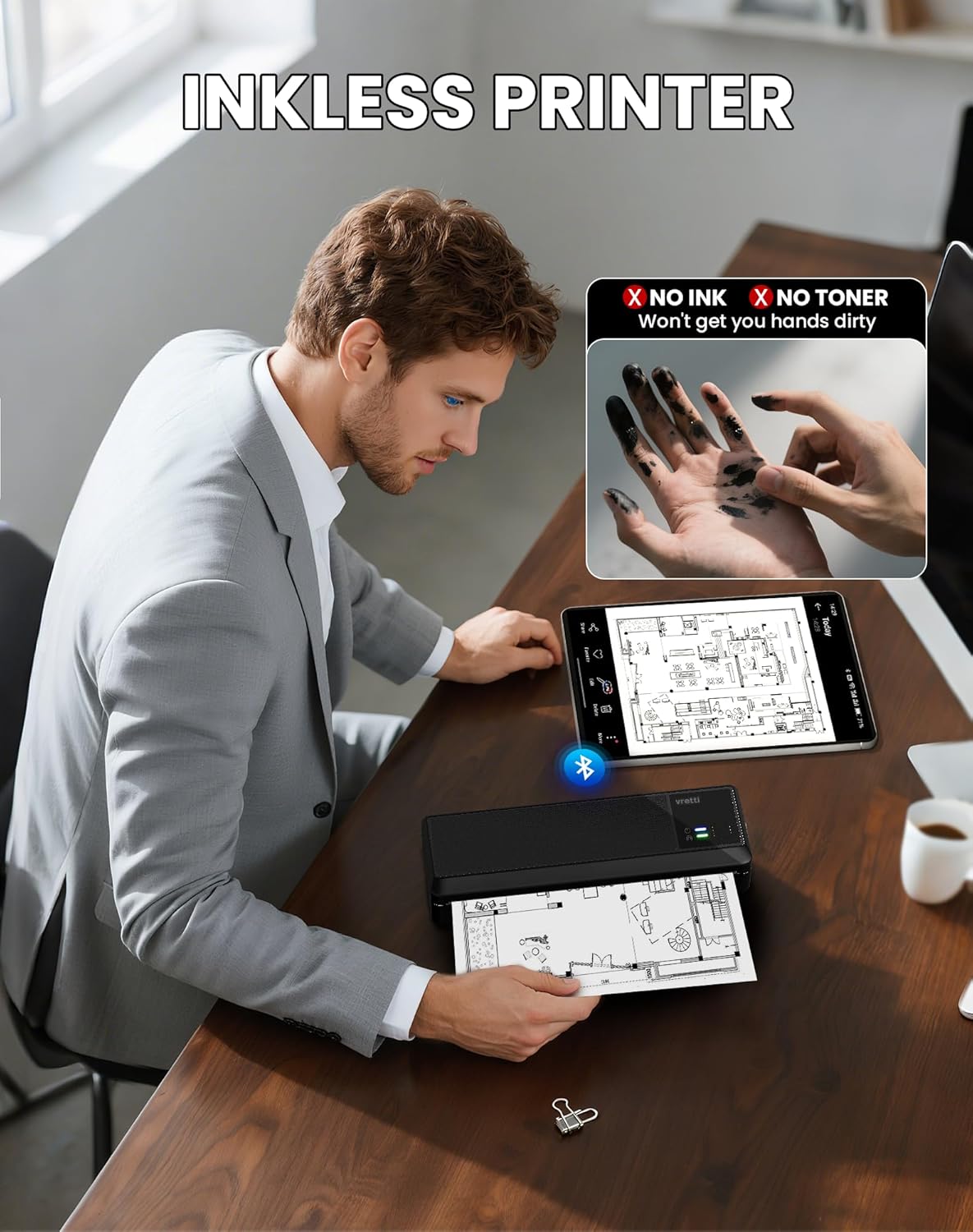 vretti P83 Mobile Printer A4, Portable Thermal Printer A4 for Travel, Bluetooth Connection for Smartphones, Compatible with Android/iOS, Travel Printer for Home, Learning – Bild 3