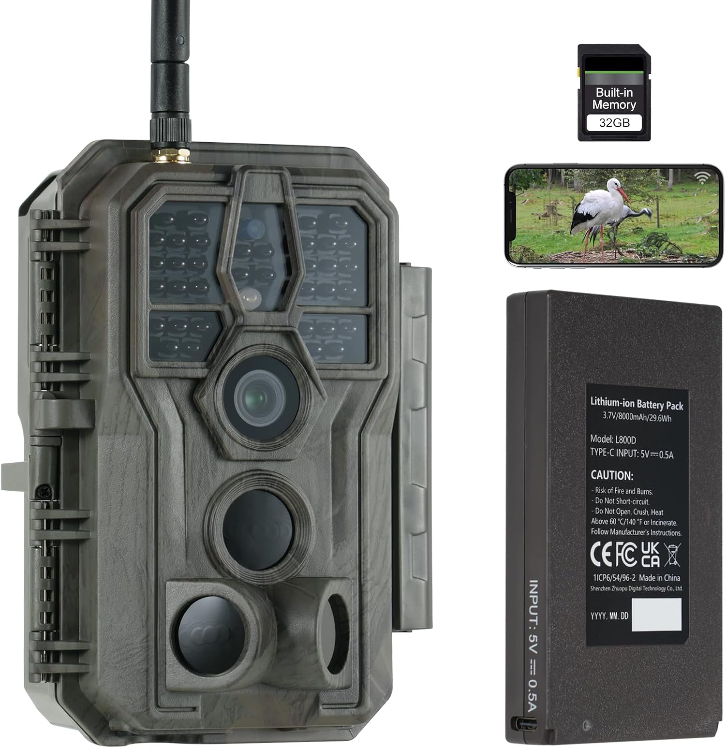 GardePro E8P Max Wildkamera WLAN, Wiederaufladbare 8000mAh Akku, Integrierte SD Karte, 64MP 1296P, E8PMB Wildtierkamera mit bewegungsmelder nachtsicht, Handyübertragung